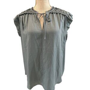 Loft Womens Light Blue Ruffle Sleeve Top With Tie Neck Detail Size L